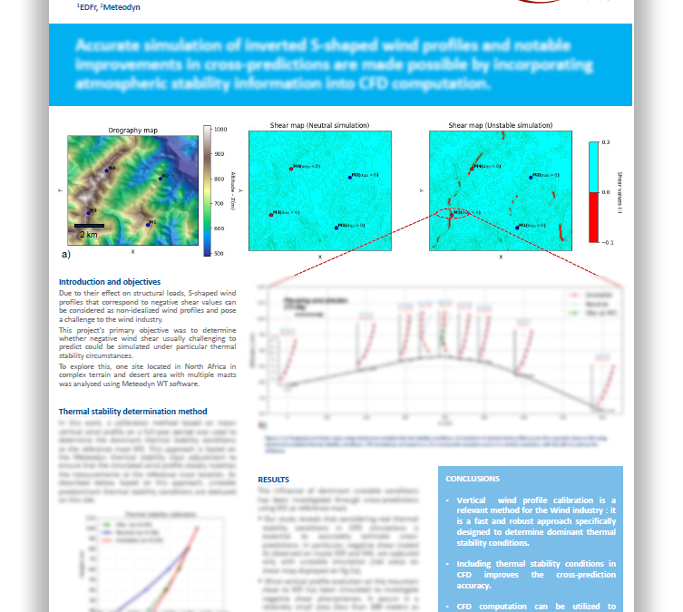 Poster : Influence de la stabilité thermique atmosphérique dans l&rsquo;évaluation de la ressource éolienne pour les sites complexes présentant des conditions instables et des profils de vent atypiques